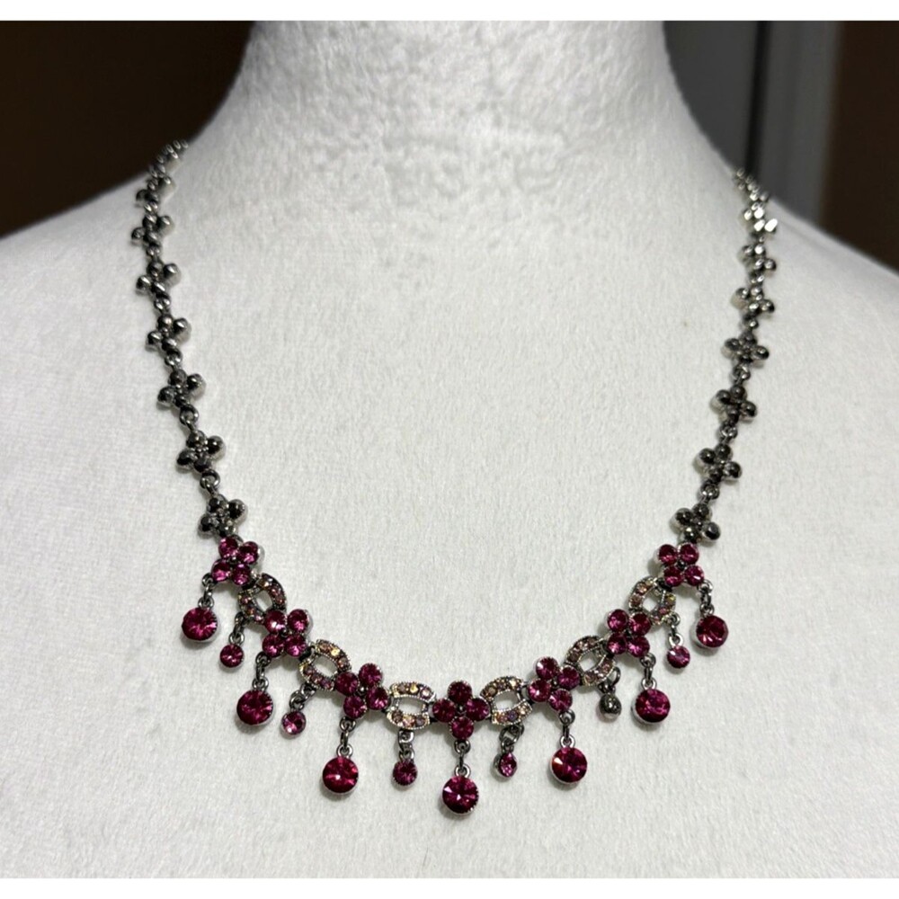 Vintage Style Pink Rhinestone Choker Necklace Statement Prom Costume Jewelry